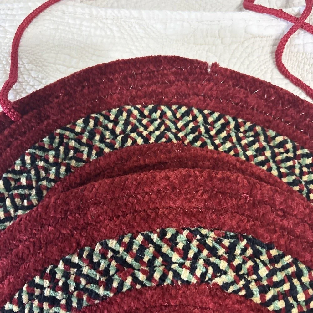 Vtg 4 Red Chenille Chair Pads 16